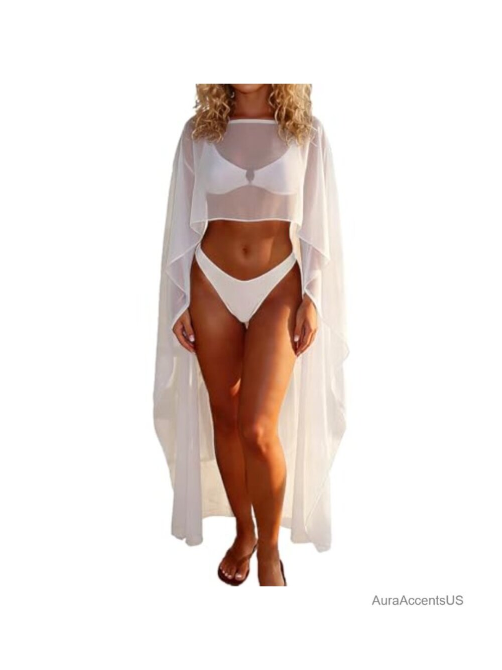 Sheer Chiffon Cape Wrap with Back Slit Wedding Cover Up